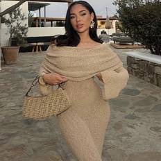 Venum Knit Hollow Out Cover Ups Maxi Dress - Apricot