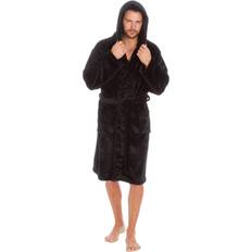 5XL Robes Metzuyan Mens Adult Plus Size Big And Tall Dressing Gown Robe Nightwear Warm Soft Cosy Luxury Plush Fleece With Hood And Pockets - Black