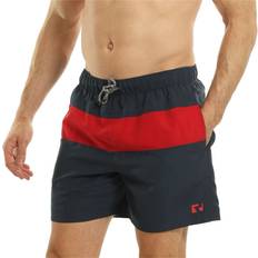 RIPT Essentials Mens Contrast Striped Swim Shorts - Navy Blue/Red