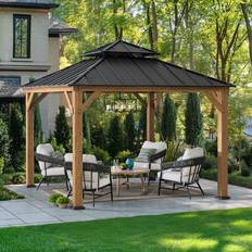 Sunjoy Cedar Wood Gazebo Kaps With Solar 330cm x 330cm Anthracite Grey
