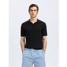 Linne Pikétröjor Selected Lino Knit Crochet Open Polo Skjorte - Black
