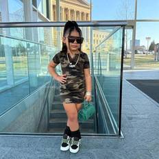Polyester Dresses Children's Clothing Shein Young Girl Casual Street Fashion Camouflage Print Snug Fit Dress