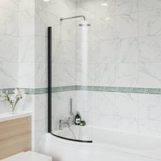 Showers Belfry Bathroom Bruyere 1400mm H P Shape Bath Screen with Clear Glass - Black