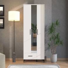 Brayden Studio Wide 3 Door Mirrored Matte Black Wardrobe