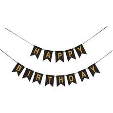 Shein 1pc Tail Shaped Gold Printed Happy Birthday Banner With Triangular Flags For Birthday Party Decoration