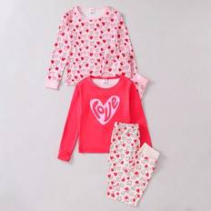 Multicoloured Pyjamases Shein Girls Valentine's Day Pajama Set With Heart Print - 4pcs