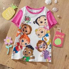 12-18M Dresses Shein Baby Girl Cute Watermelon Print Casual Short Sleeve Dress - White/Pink