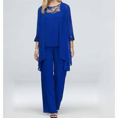 Mother Of The Bride Pant Suits 3pcs Women Wedding Formal Outfit Set - Blue