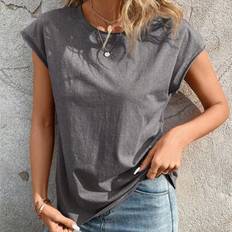 Shein Damen Einfarbiges T-shirt Mit Rundhalsausschnitt