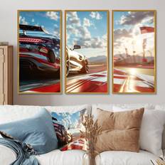 Latitude Run Sports Car At The Track Race Tracks Wall Print Set Gray/White/Black Framed Art