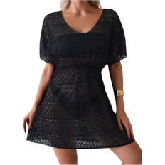 Shein Womens Solid Color Drawstring Waist Hollow Out SeeThrough CoverUp Dress Ideal For Vacation Beach And Swimming PoolSummer Beach