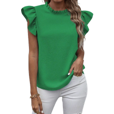 Shein Collared Solid Color Ruffled Hem Short Sleeve Shirt
