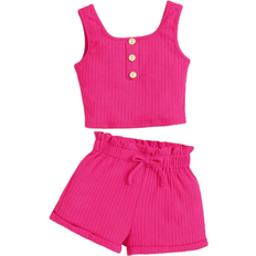 Shein Young Girl Daily Casual Home Wear Solid Color Sleeveless Vest And Shorts Set