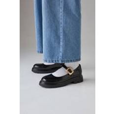 Black Ballerinas Faith Lysithia Faux Leather Large Buckle Mary Jane Chunky Shoes - Black