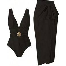 Elastane/Lycra/Spandex Swimsuits Shein 2-Piece Women Textured Fabric Swimsuit - V-Neck Sleeveless