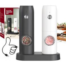 Circle Joy Electric Pepper Grinder Mills Rechargeable and Pepper Set with Charging Base Salt Mill