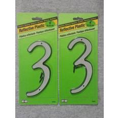 White Facade Numbers Hy-Ko Plastic Numbers Reflective 3 Silver Black Nail-On 4 in