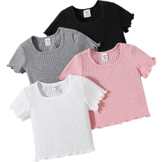 Shein Baby Girls pcs Leisure Basic Knit Frill Edge Short Sleeve Top Clothing Sets