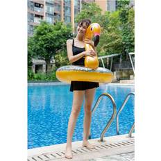 Swim Ring RYWOLT Childrens Yellow Cartoon Flamingo Pattern Thickened Inflatable Swimming Ring
