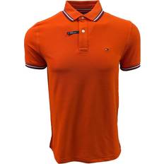Tommy Hilfiger Orange Polo Shirts Tommy Hilfiger Mens Striped Collar Polo - Bright Orange