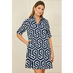 Yumi Navy Geo Print Tunic With Pockets - Navy