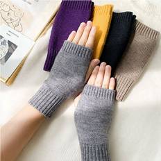 White Gloves Maxpower Korean New Half-finger Gloves Female Autumn and Winter Wool Warmth Fingerless - Grey