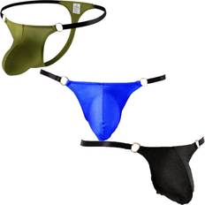 Men Thongs and G Strings Underwear Low Rise Solid Briefs - Black/Green/Royal Blue
