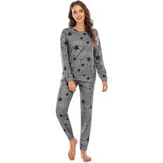 Bright Deer Women's Christmas Pajama Set Star Print Long Sleeve Top And Jogger Lounge Co-ord 2 Piece - Dark Grey