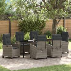 vidaXL 7-teiliges Gartendining-Set mit Kissen Grau Poly Rattan Essgruppe