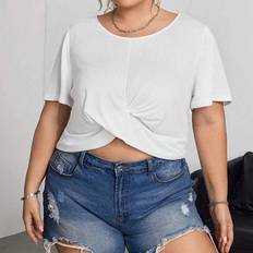 Shein Dam Plus Size Rund Neck Twist Design Sexig Casual Bekväm - Svart/Vit