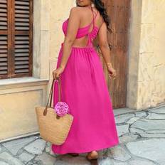 Shein Plus Size Vacation Sexy Backless Halter Dress - Women