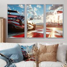 Latitude Run Sports Car At The Track Race Tracks Wall Print Set Gray/White/Black Framed Art