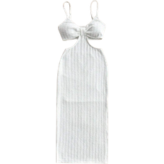 Shein Womens Vacation Leisure Personality Hollow Out Waist Strap Texture Fabric Dress