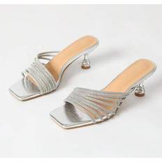 Shein Shiny Crystal High Heel Sandals - Nude