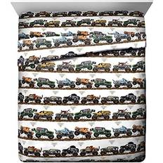 Jay Franco Monster Jam Tracks Queen Set 4 Piece Super Soft and Cozy - Bed Sheet White