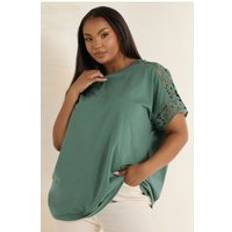 Florals T-shirts Yours Curve Crochet Sleeve Boxy Tshirt - Green