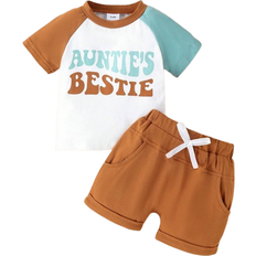 Shein Baby Boys Letter Print TShirt With Pocket And Shorts Set SpringSummer