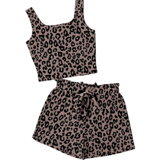 Shein Tween Girl Summer Fashion Leopard Print Full Allover Print Cute Casual Tank Top And Shorts Set