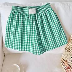 Shein Comfortcana Women's Green Woven Plaid Casual Shorts - Summer