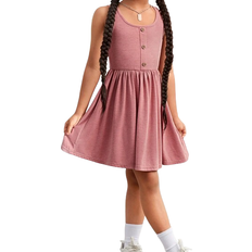 Shein Young Girl Daily Outfit Sweet Solid Knit Sleeveless Dress For And Summer