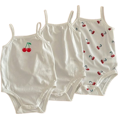 80/86 Bodys Barnkläder Shein Baby Girl Casual sommarstickad krsbrsmnstrad bodyset med ppen gren st