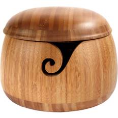 Yarn Holders Bamboomn Bamboo Yarn Bowl with Lid Carbonized Brown