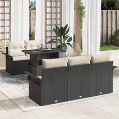 vidaXL 6 Stykker Have Sofa Set med Puder Sort Poly Rattan Loungesæt
