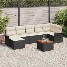 Havem�øbler vidaXL 8-Delt Havemøbelsæt Med Puder Sort Poly Rattan Akacie Loungesæt