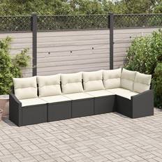 vidaXL 6-Delt Havesofa Sæt Med Puder Sort Poly Rattan Loungesæt