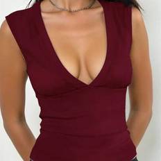 Shein Women's Simple Solid Color Deep-V Neck Slim Fit Camisole - Summer