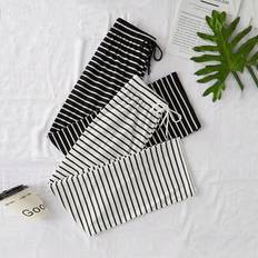 Stretch Sleepwear Shein Women Casual Knit Striped Print Drawstring Waist Lounge Pants Set