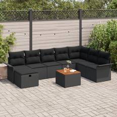 Rattan lounge set Utemöbler vidaXL 9-teiliges Garten-Sofa-Set mit Kissen Schwarz Poly Rattan Lounge-Set