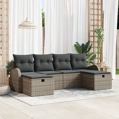 vidaXL 6-delt Havesofa Sæt med Puder Grå Poly Rattan Loungesæt