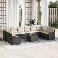 Havemøbler vidaXL 11 Dele Have Sofa Sæt med Puder Sort Poly Rattan Akacietræ Loungesæt